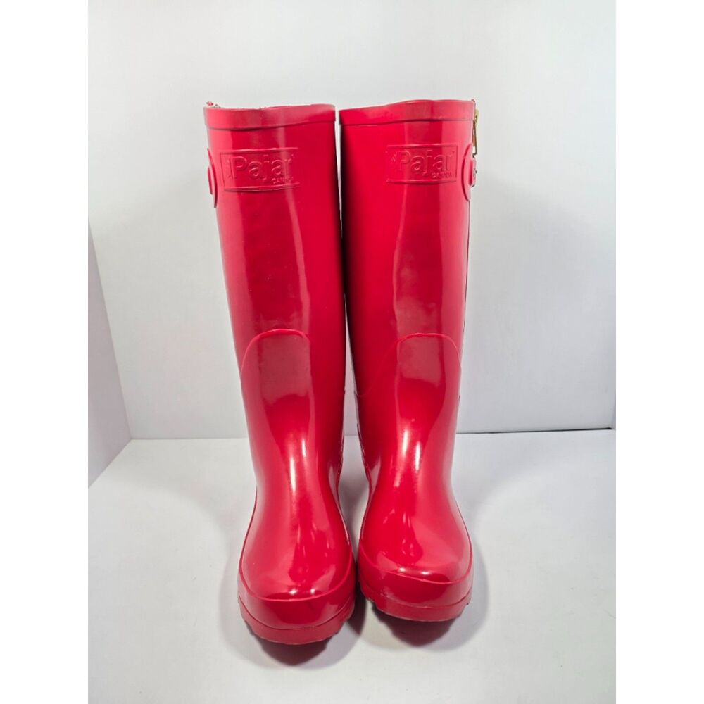 Pajar Canada Tatiana Red Tall Rubber Rain Boots Zip Buckle Womens EU 37 US 6